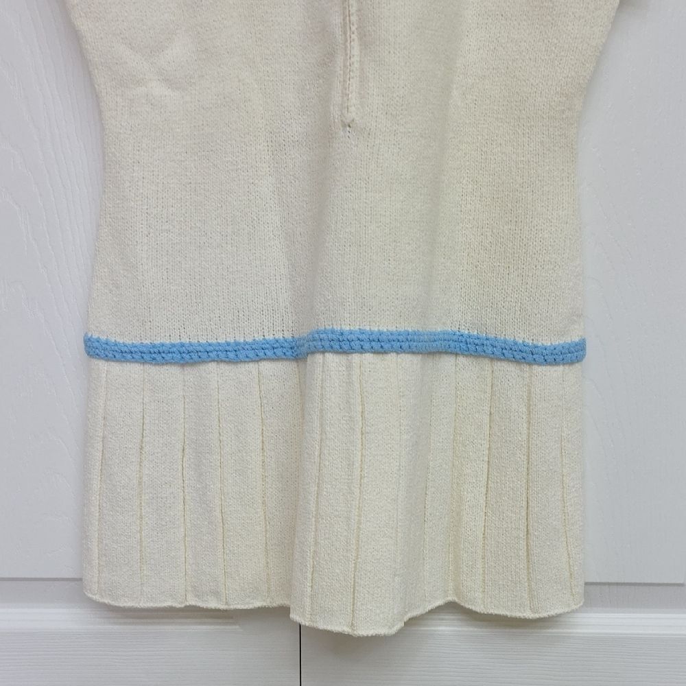 Vintage 1970s Hamton Court Tennis Skirt Cream/White And Blue Pleated Knitted NWT - Picture 8 of 10